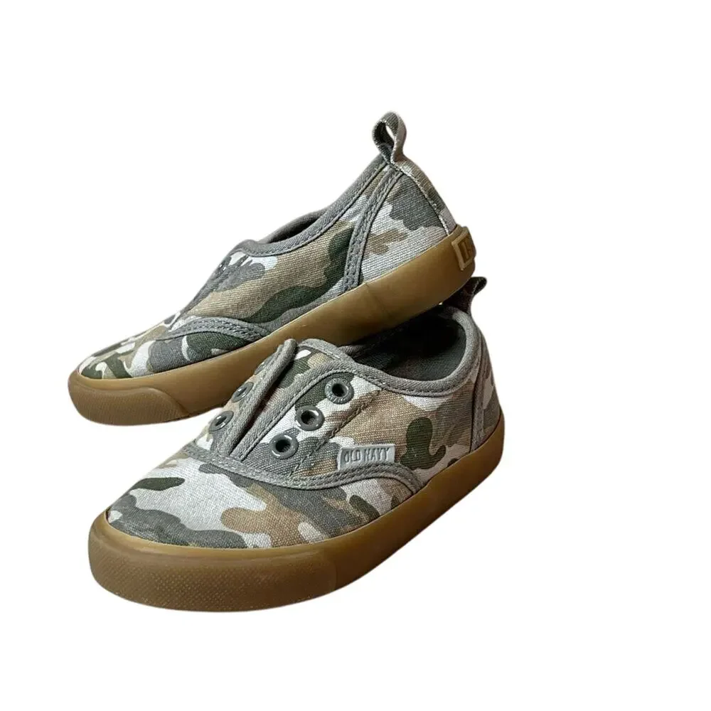 Old Navy Olive Green Camo Slip‎ On Sneaker Toddler sz 7C Kidcore Casual Boys